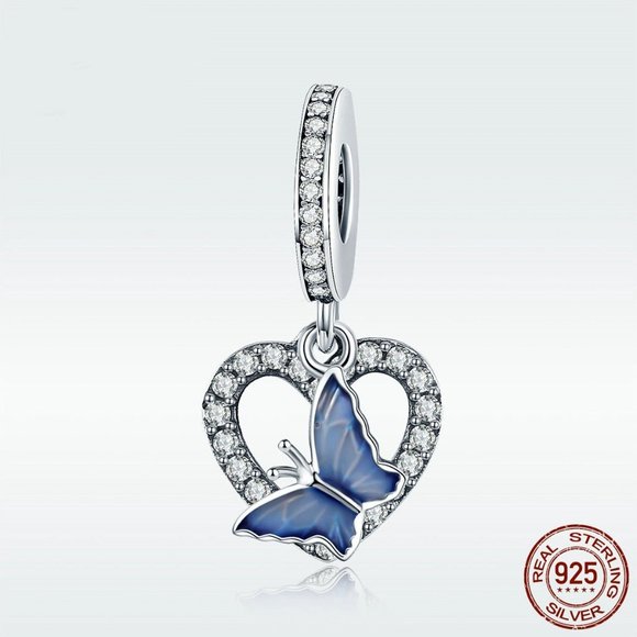 Blue Enamel Butterfly Heart Charm